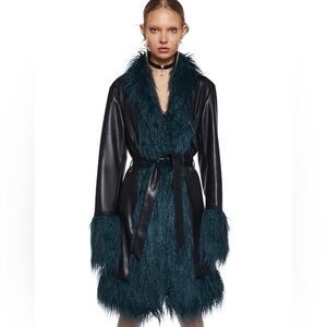 Doll’s Kill Delia’s Wicked Bohemian Gig Faux Fur Teal & Black Jacket XXL